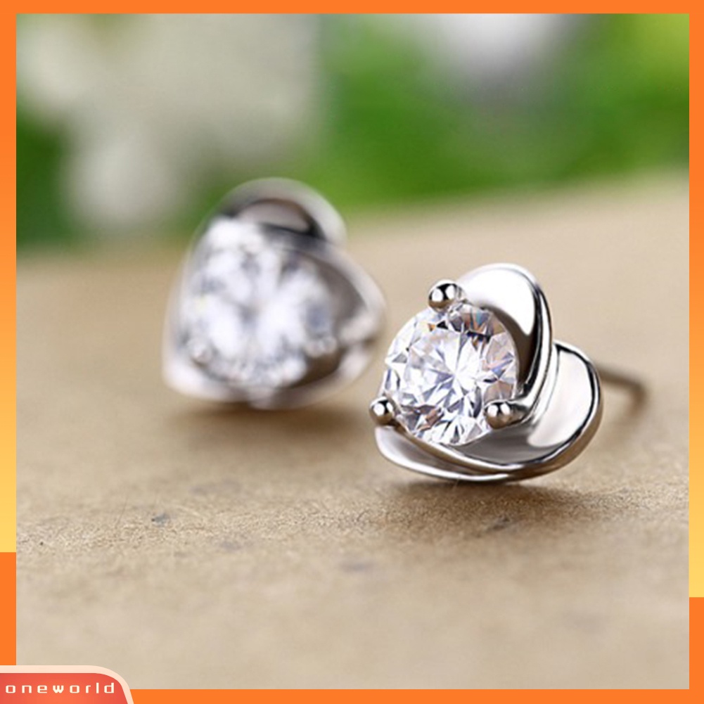 [WONE] Lady Berlian Imitasi Bertatahkan Jantung Telinga Stud Anting Wanita Perhiasan Hadiah Hari Valentine