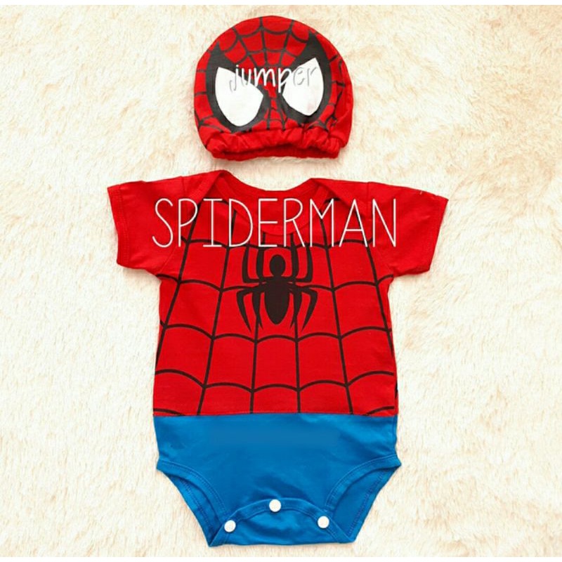one set jumper bayi spiderman topi superhero