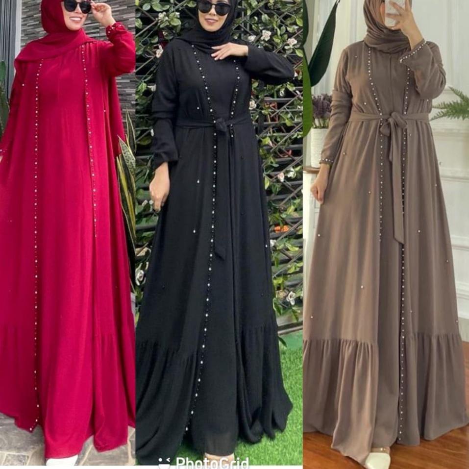 ES.11De22ˣ • Baju Kondangan Gamis Wanita Ceruty Aplikasi Mutiara2022 Gamis Pesta Muslim Wanita Mewah