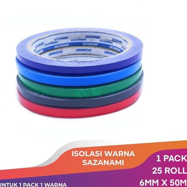 

Best - 1 PACK 25 ROLL ISOLASI WARNA 6MM X 50M SAZANAMI SELOTIP LAKBAN WARNA 민