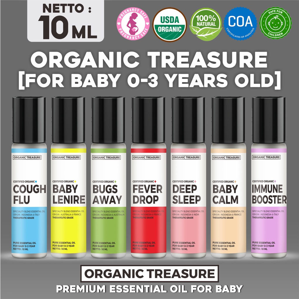 BABY ESSENTIAL OIL THERAPEUTIC GRADE ROLL ON - BY : ORGANIC TREASURE (Baby Oil, Cough Flu, Fever, Immune Booster, Aromatherapy, Organic)