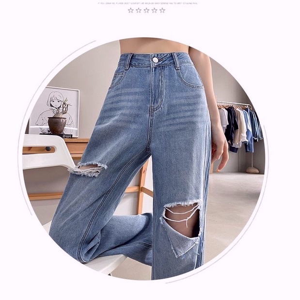 celana jeans kulot sobek boyfriend jeans celana jeans high waist wanita celana panjang kekinian dewasa ripped denim ootd tebaru