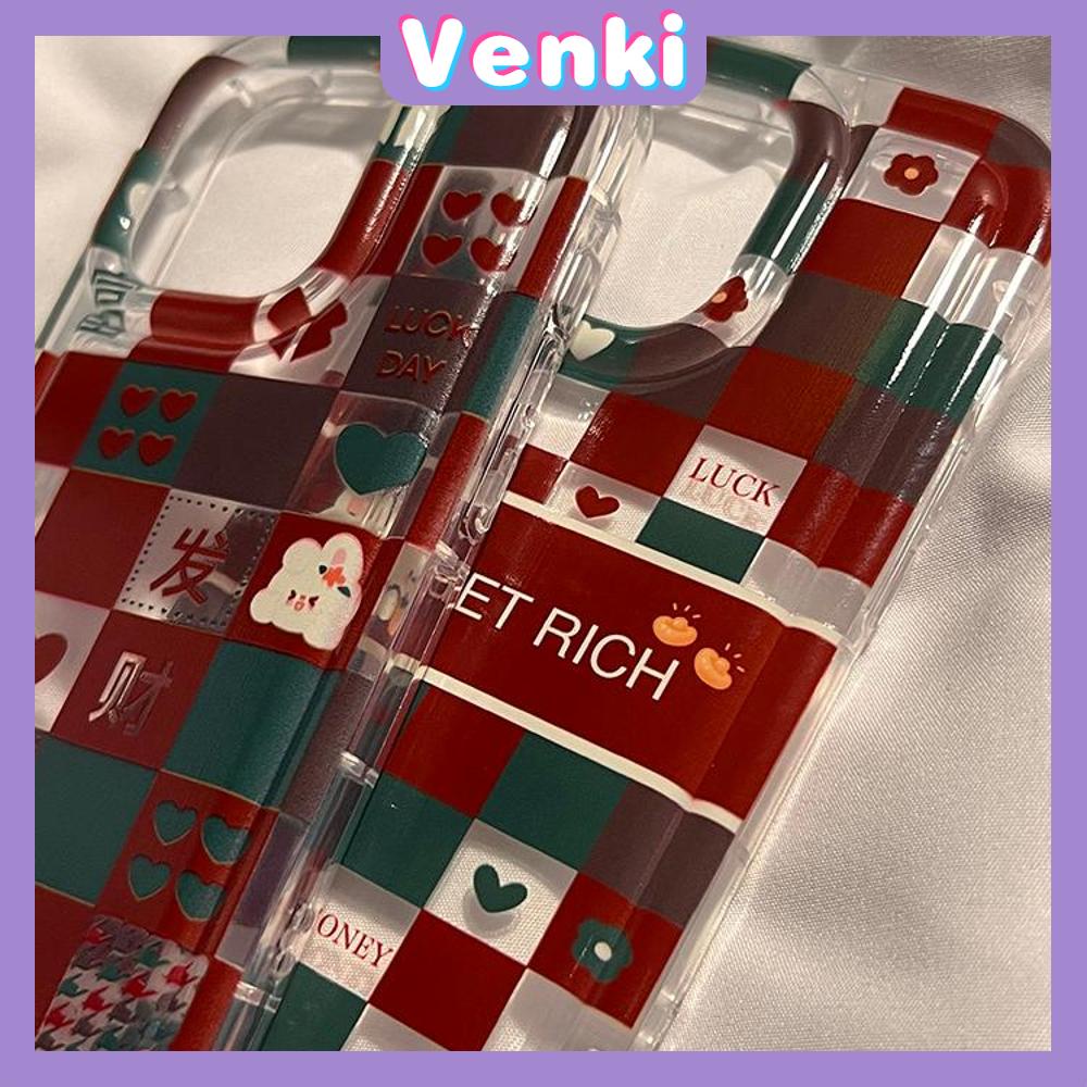 Case For iPhone 14 Pro Max TPU Soft Jelly Airbag Clear Case Red and Green Checkerboard Cute Rabbit Camera Protection Shockproof For iPhone 14 13 12 11 Plus Pro Max 7 Plus X XR