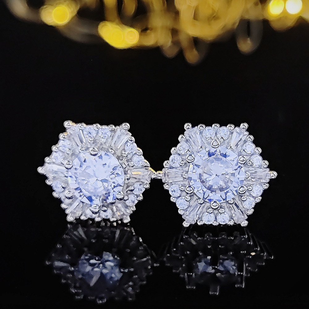 Fashion Wanita Kristal Zirkon Putih Kristal Anting Stud Anting Hex Earrings Vintage Anting Ganda Wanita