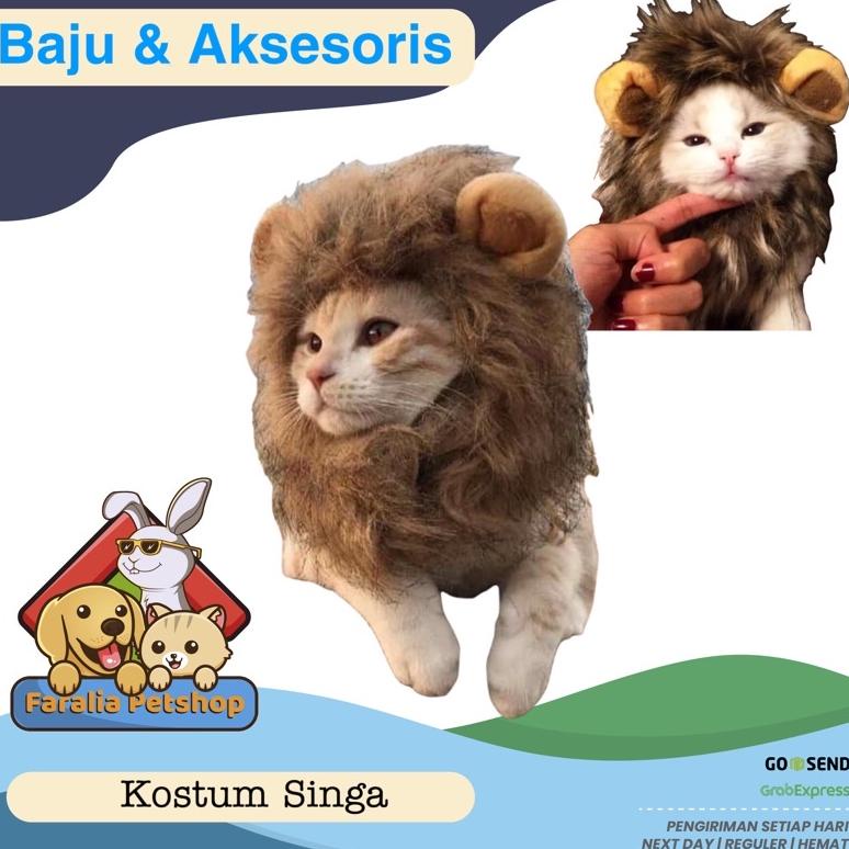 Kostum Kucing Anjing Model Wig Rambut Singa Topi Cat Lion Hair Pakaian Baju Kucing