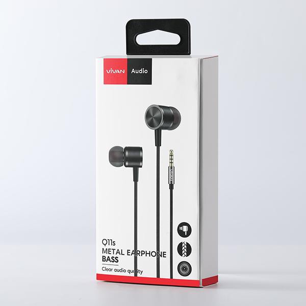 Handsfree Bass Vivan Q11S In-ear Metal Ergonomic Design - Black