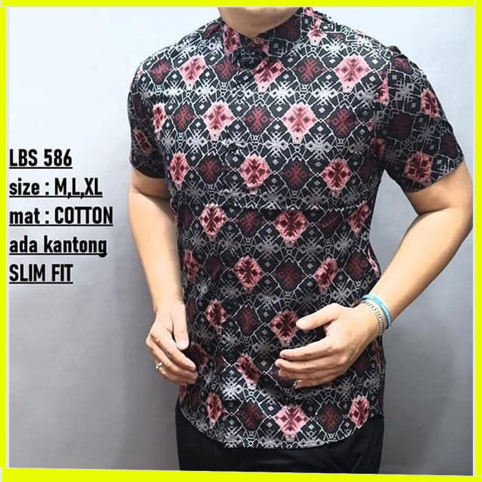 KEMEJA PRIA BATIK LENGAN PENDEK HEM BAHAN KATUN HALUS 40S LBS 586 MEWAH PREMIUM BAJU ELEGANT SIZE M L XL  SKU MS JAKARTA