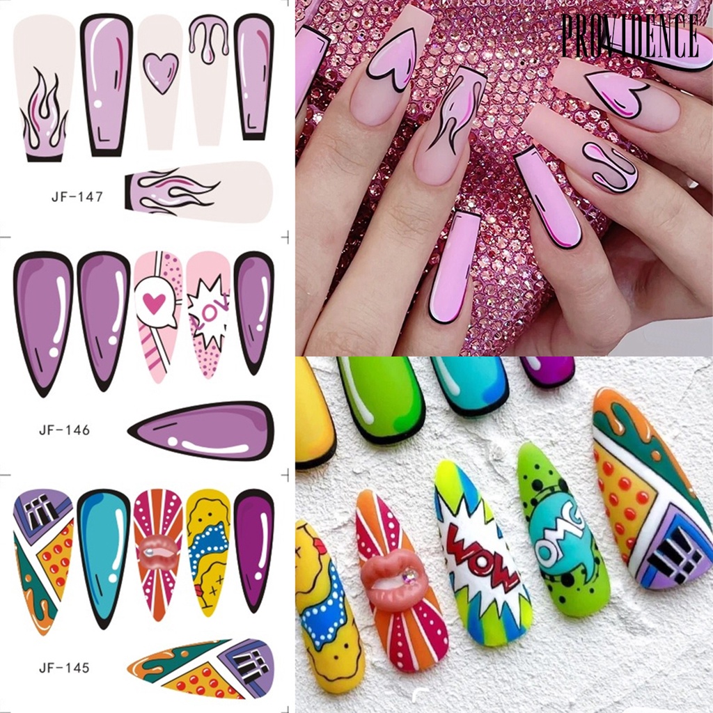 Providence Nail Art Slider Perekat Diri Tidak Luntur Mudah Tempel Efek 3D DIY Yang Dapat Dilepas Cakupan Penuh Gaya Graffiti Kartun Nail Art Stiker Perlengkapan Kuku