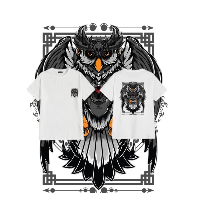 KAOS ATASAN PRIA WANITA MOTIF BLACK OWL CATTON 100% KAOS PRIA/KAOS MURAH/MOTIF PRINT DTF/MODEL TERBA