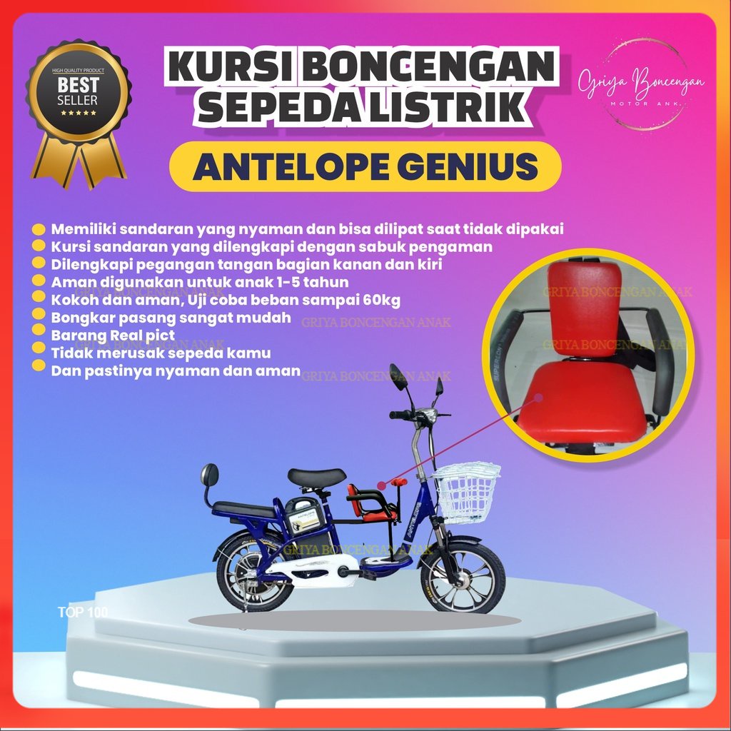 Antalope genius - Boncengan Sepeda Listrik| Kursi Boncengan tambahan depan Sepeda Listrik anak Boncengan Sepeda Listrik anak