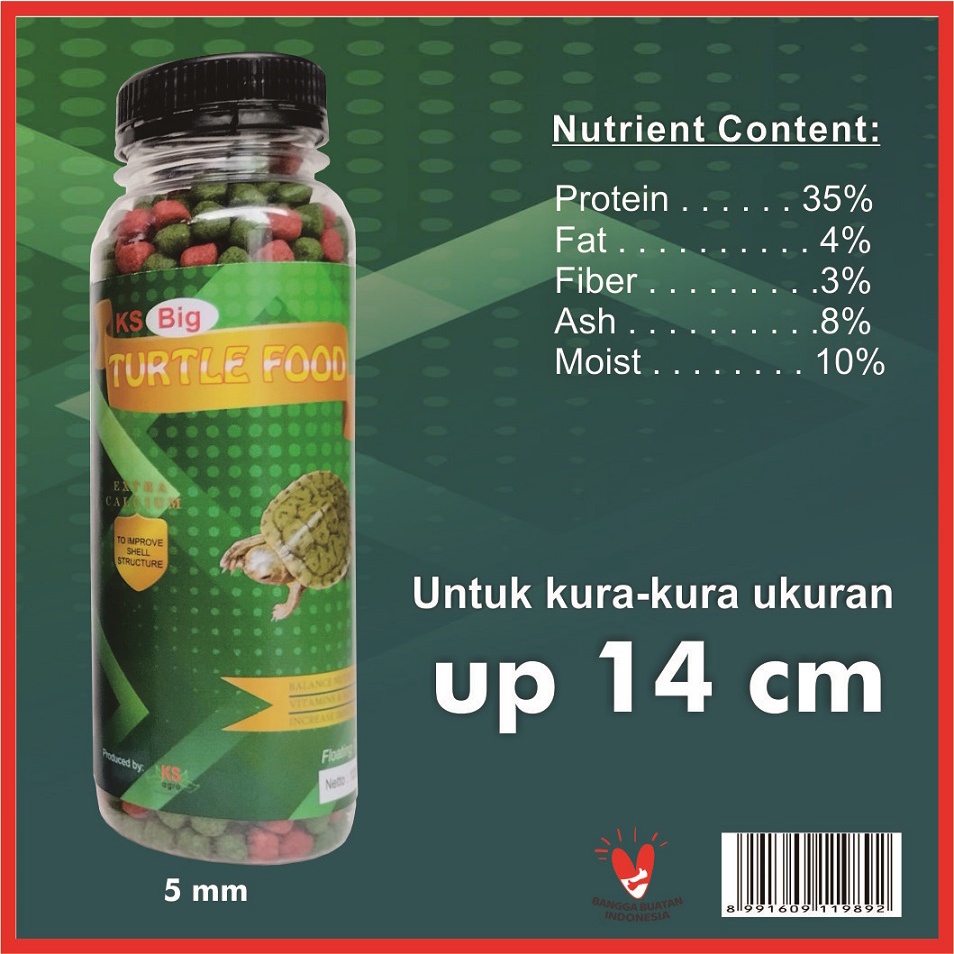 KS Big Turtle Food Pakan Kura Kura Brazil Pelet Pellet Reptil Katak Kodok Kadal Mix / Grenn Turtle Vit 120gr 1mm 2mm 5mm