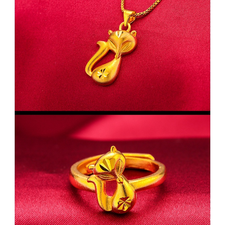Goldkingdom Perhiasan Fashion Emas Asli Kadar 375 Bangkok Aksesoris Ready Stock Fox Fox Peri Berlapis Emas Cincin Liontin Gelang Kalung Wanita Hadiah Pernikahan
