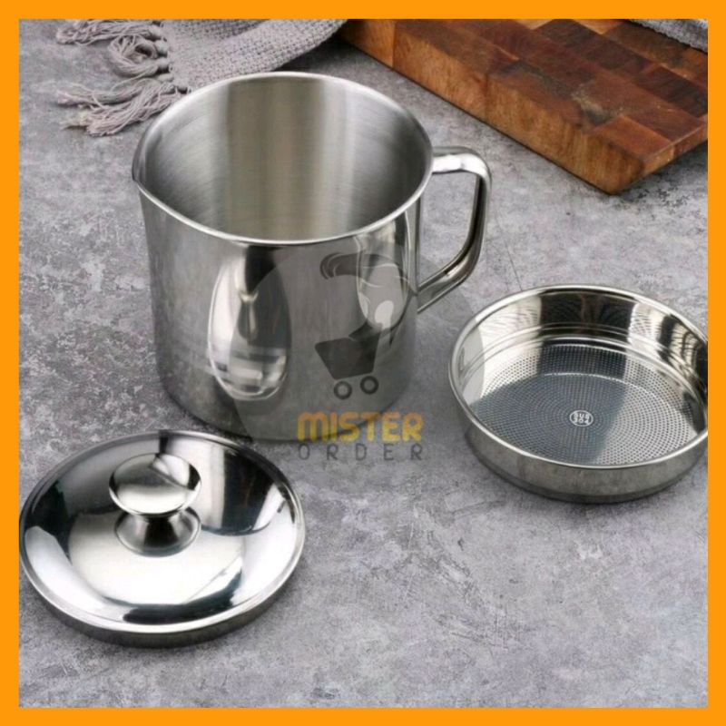 [COD] WADAH SARINGAN MINYAK GORENG 1.3L - MUG OIL POT STAINLESS STEEL