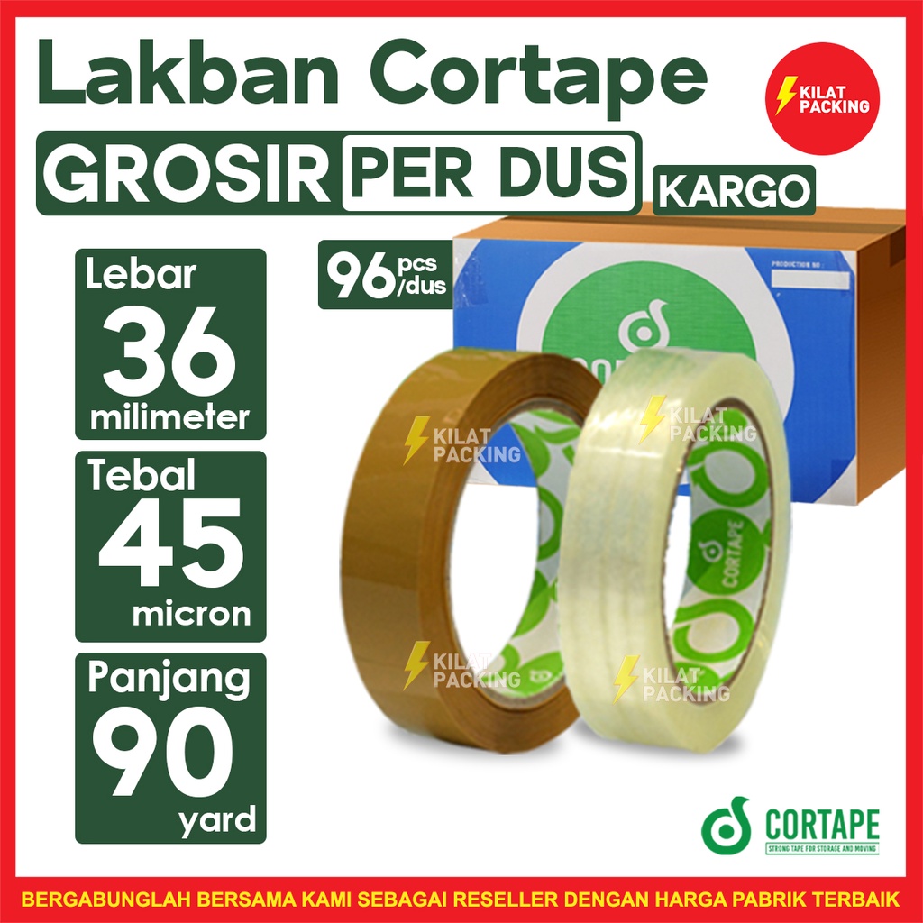 

Lakban / Plakban Cortape Ekonomis Ukuran 36 mm x 90 yard TERMURAH PER DUS