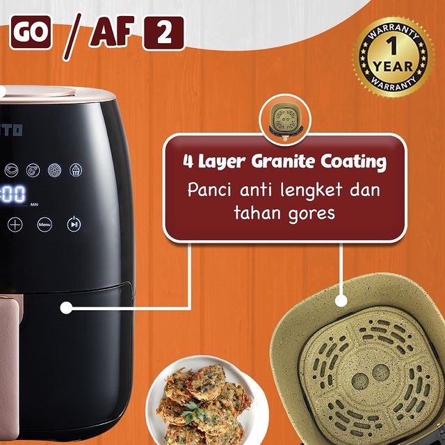 Mito Digital Air Fryer AF2 Menggoreng Tanpa Minyak kapasitas 3 Liter Low Watt Garansi Resmi