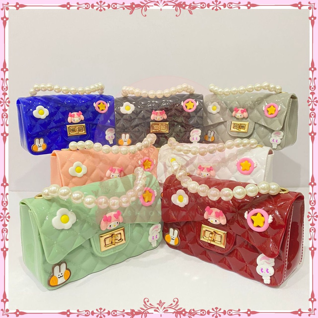 Tas Jelly Glossy Mutiara Gambar 3D Size 18 Cm | Tas Wanita | Tas Tas Jelly Wanita