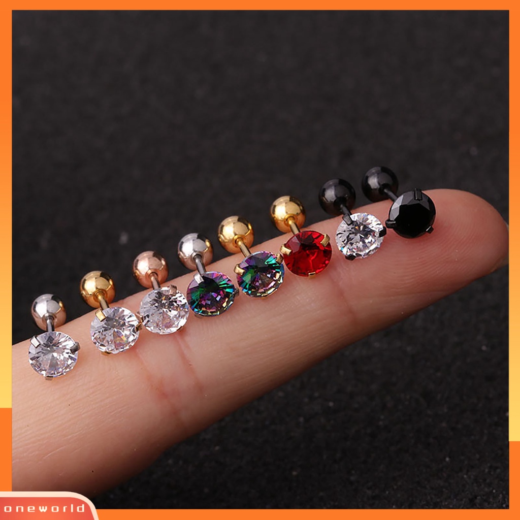 [WONE] 1pc Anting Wanita Cubic Zirconia Kecil Aksesori Perhiasan Shiny Colorful Stud Earring Untuk Belanja