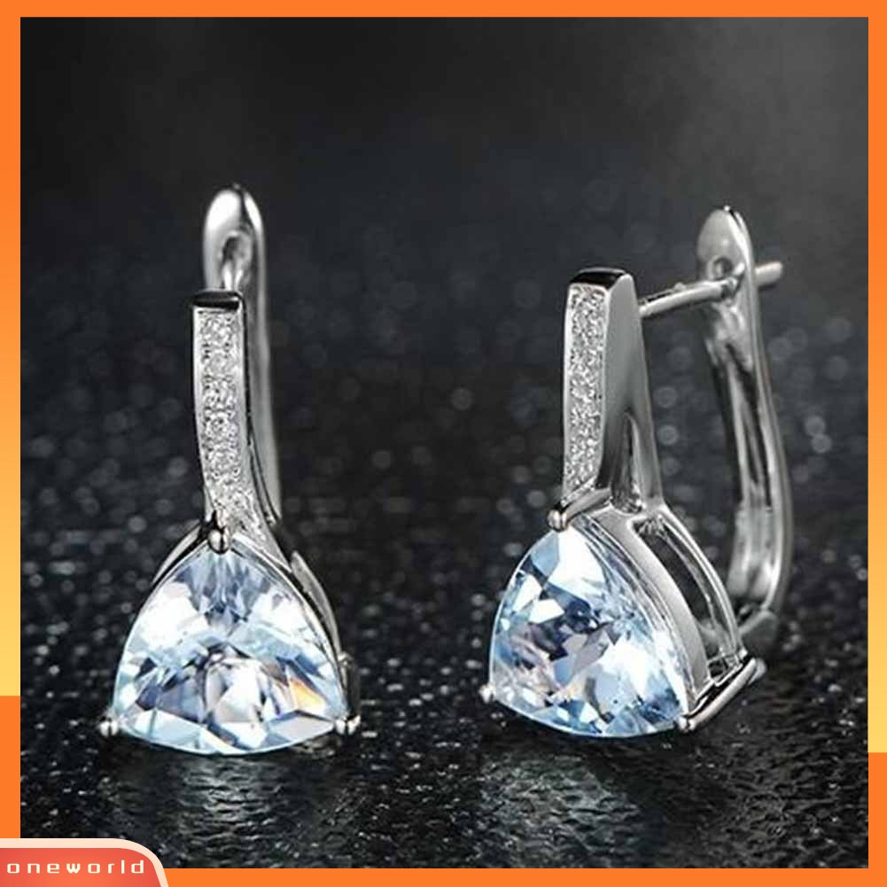 [WONE] Wanita Elegan Safir Imitasi Hias Berlian Imitasi Drop Huggie Earrings Eardrops