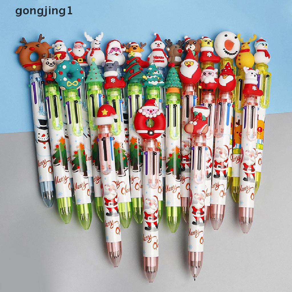 Ggg 1Pcs Natal 6warna Bolpoin Lucu Kawaii Xmas Ditarik Rollerball Pen ID