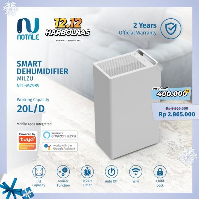 Notale Milzu Smart Dehumidifier 20L/hari with Wifi Better Deerma DT16C