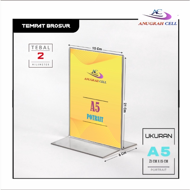 

STAND AKRILIK A5 T PORTRAIT - DISPLAY 2 SISI UNTUK TEMPAT BROSUR / TENT HOLDER / TENT CARD