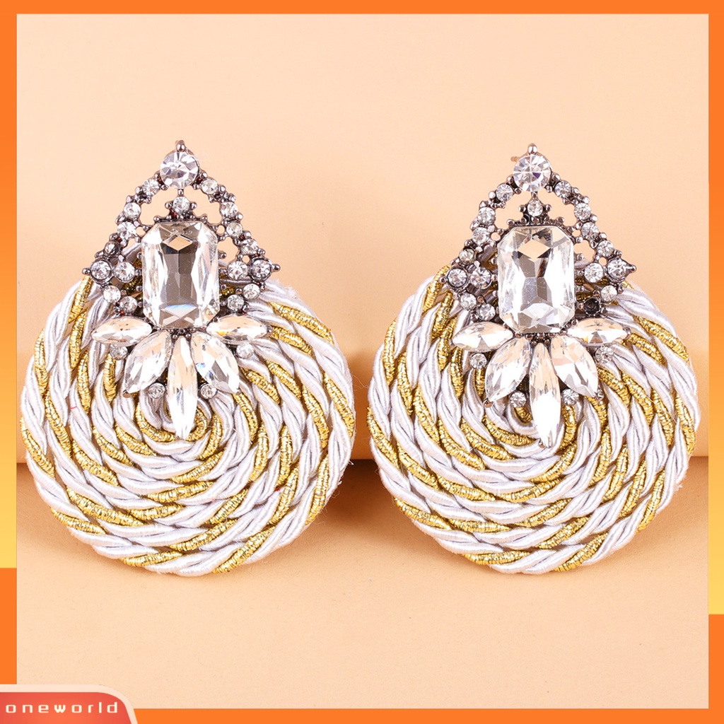 [WONE] 1pasang Wanita Buatan Tangan All-match Bulat Berlian Imitasi Drop Earring Perhiasan Fashion