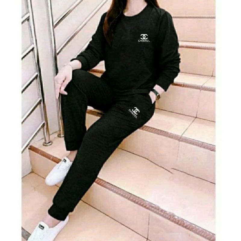 SETELAN Wanita Onet Set CHANNEL Lengan Panjang +Celana Jogger keren dan Trendy Kaos Distro keren Setelan Terkini wanita