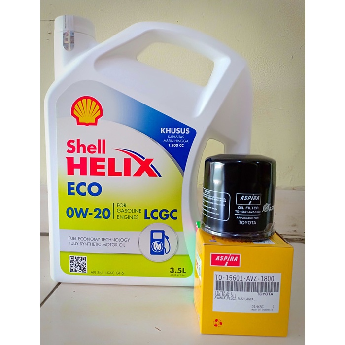 PAKET OLI SHELL HELIX ECO 0W-20 + FILTER OLI AGYA/ AYLA/ SIGRA/ CALYA