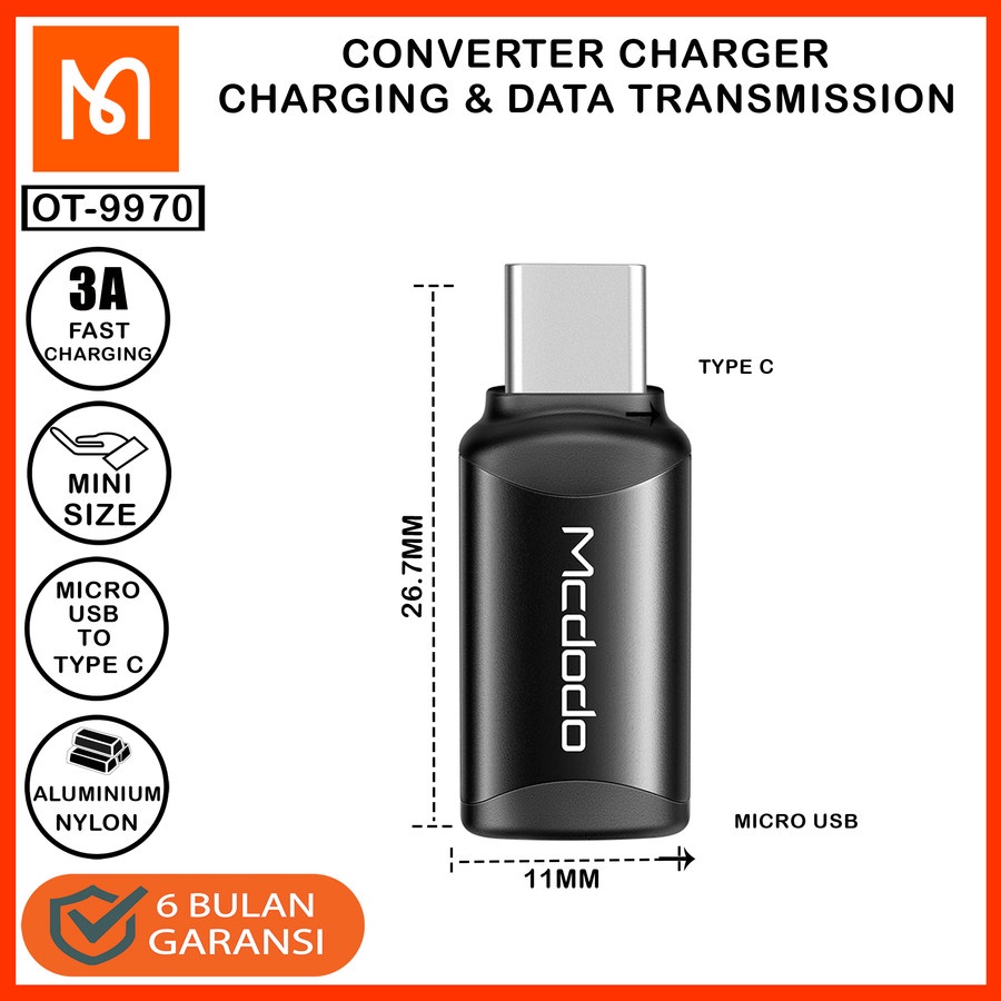 MCDODO OT-9970 Converter OTG Micro USB To Type C Fast Charging 3A