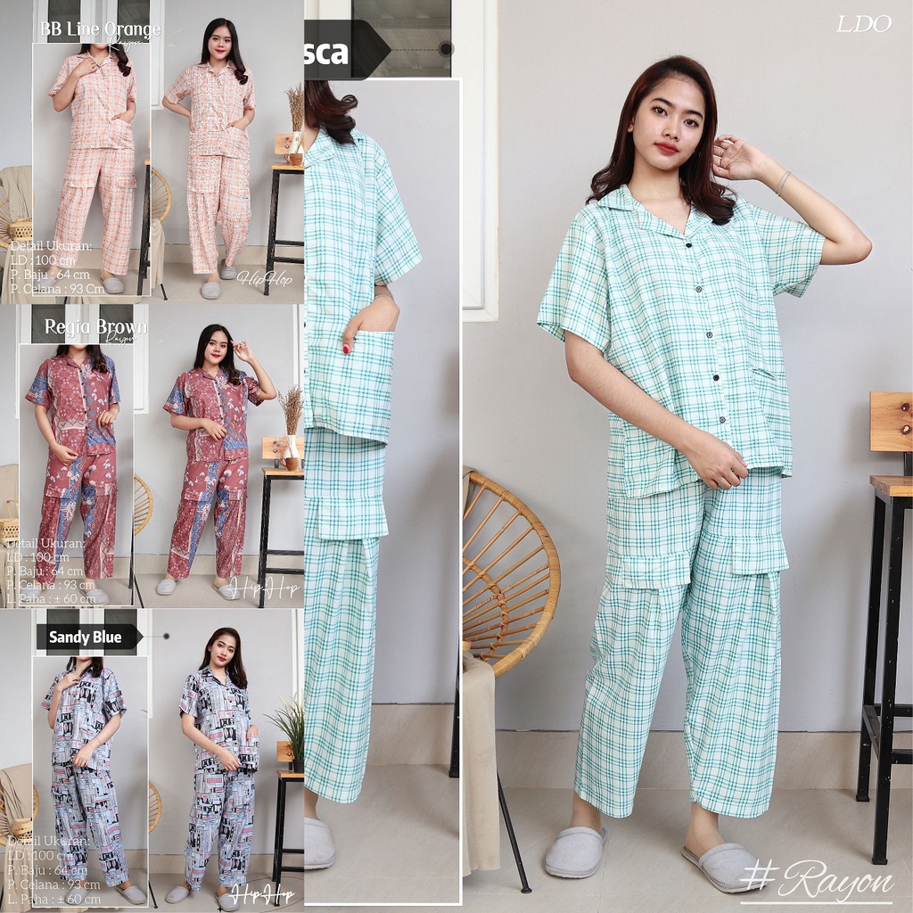 IZANY Piyama Dewasa CP Rayon Allsize LD 104 / Daily One Set Celana Panjang Bahan Rayon
