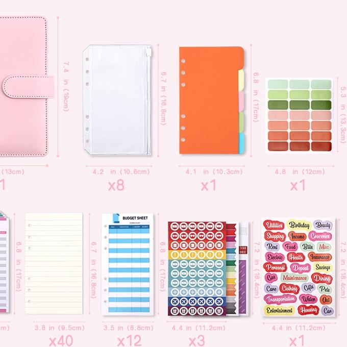 

66E♜ A6 Budget Binder Deluxe Set PU Kulit buku harian & buku catatan perencana tahun Ritsleting Folder Penyimpanan Uang Tunai Amplop Uang Organizer FRESHH