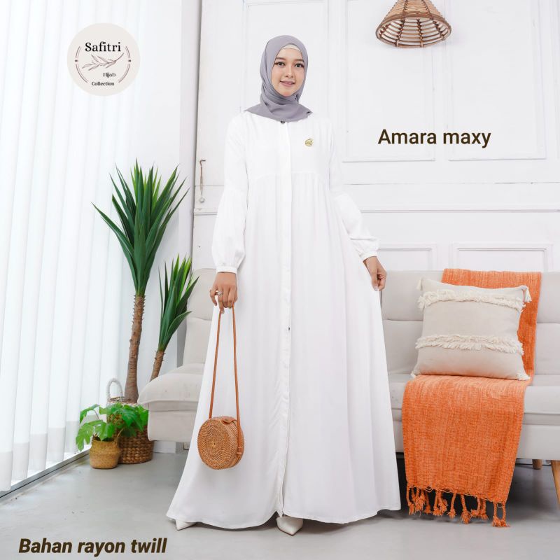 AMARA MAXY (NON-RAMPEL) gamis putih kekinian umroh thawaf manasik haji bahan Rayon Twill free bross by Safitri Fashion