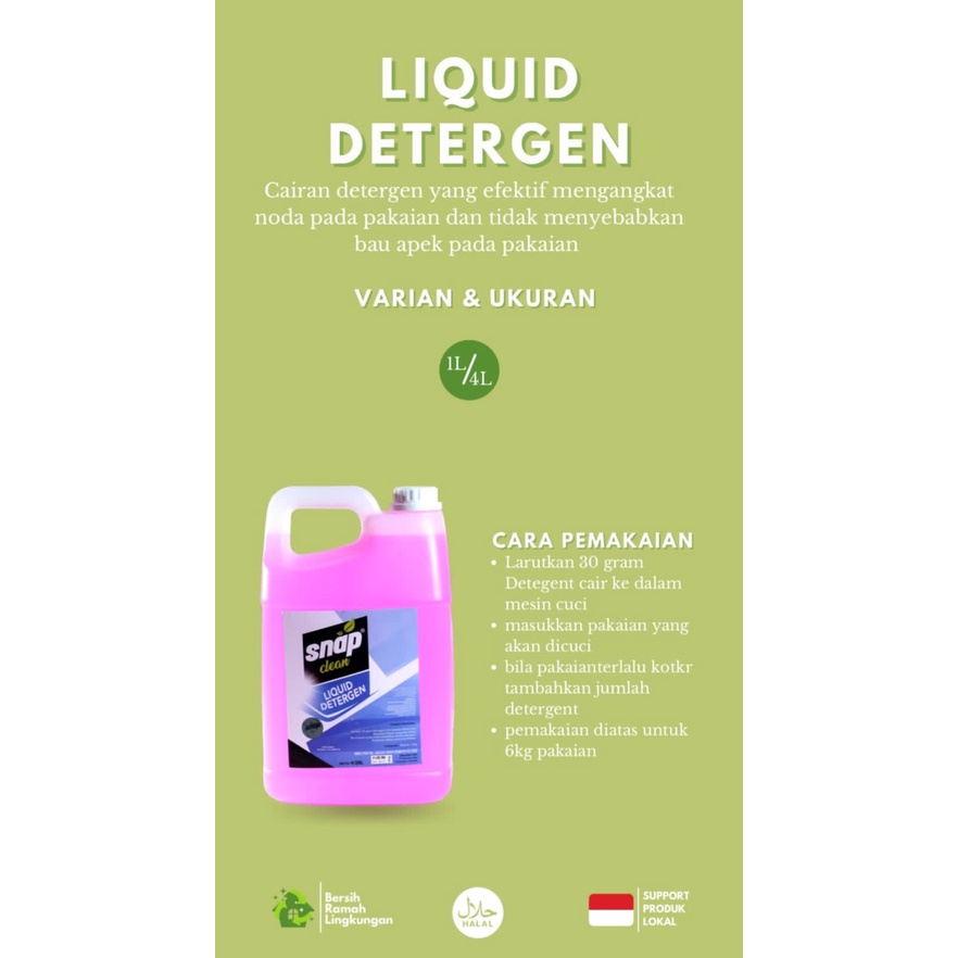 KUP - COD MURAH SNAP CLEAN - LIQUID DETERGEN - SABUN CUCI PAKAIAN (4L)