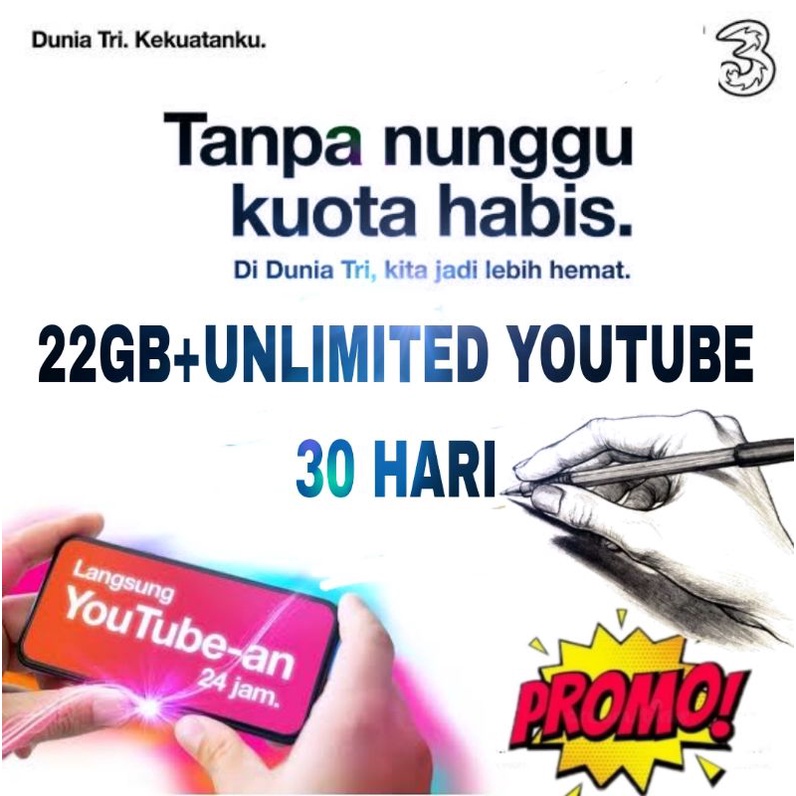 INJEK KUOTA TRI 52GB Youtube Murah