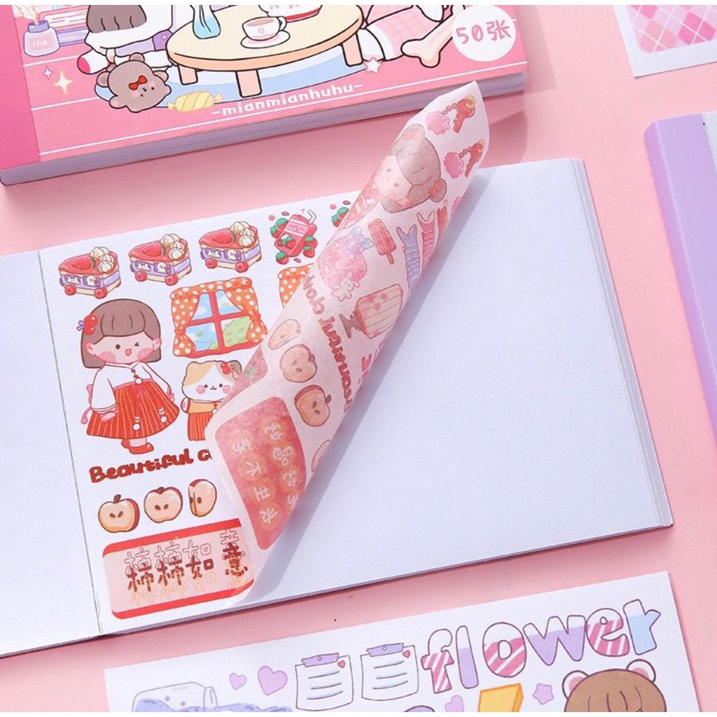 STIKER BUKU ISI 50 LEMBAR KARAKTER LUCU IMUT DIY // STIKER SPIRAL ELEGAN FANCY ATK IMUT - BD