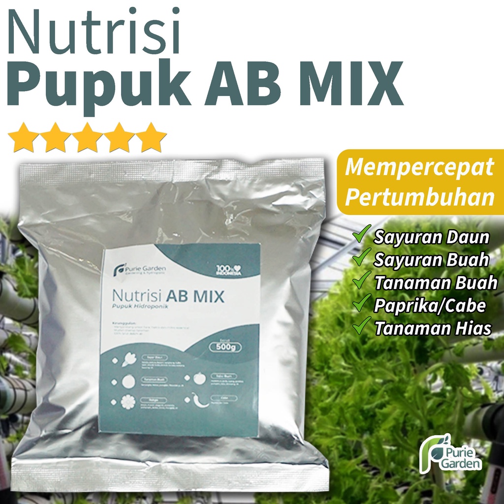 Nutrisi Pupuk Hidroponik AB Mix 500 gram 1 Liter Pekat Puriegarden PG KDR