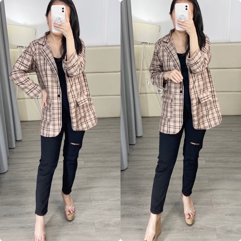 atasan blazer wanita /korean blazer kotak kotak