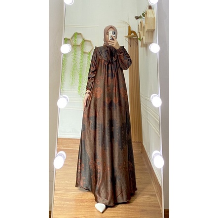 DANIA DRESS |Jumbo Ready |Gamis Motif Silk Premium/Gamis pesta Silk Premium /Gamis Semi sutra /Busui/Gamis Silk Brown Series