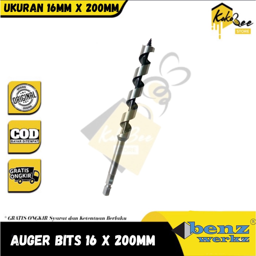 Mata Bor Kayu Panjang 16mm x 200mm / Wood Drill Auger Bit 16mm Benz / Mata Bor Kayu Panjang 16mm x 2