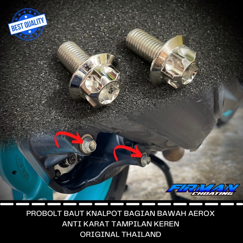 PROBOLT BAUT KNALPOT BAWAH AEROX M10x20 DRAT 14 2CM 1 KUNCI &amp; 2 KUNCI (Harga 2 Biji)