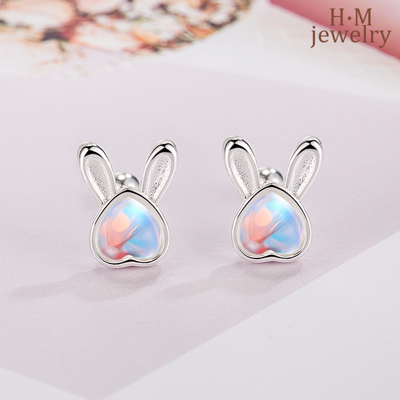 Anting Telinga Kelinci Moonstone Berbentuk Hati2022Baru Lucu Manis Twist Screw Earrings