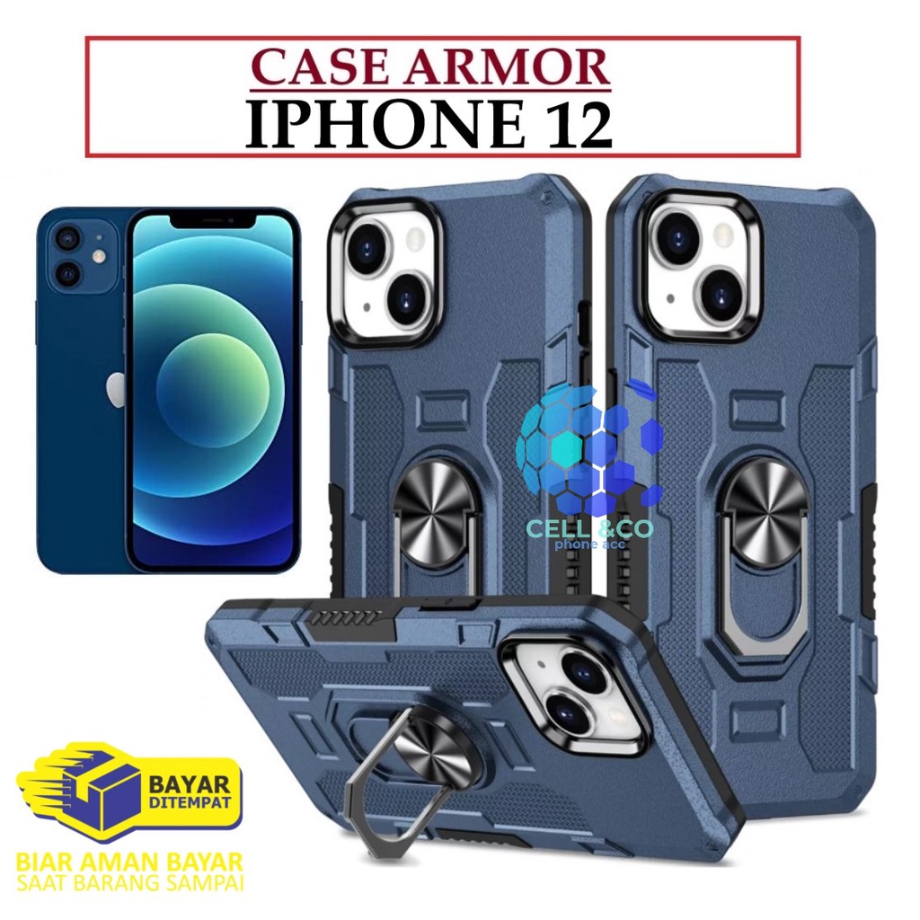 Case Armor IPHONE 12 Iring Cincin Magnetic Kesing Hp Protect kamera Premium Hard Case Standing Robot Pelindung Kamera