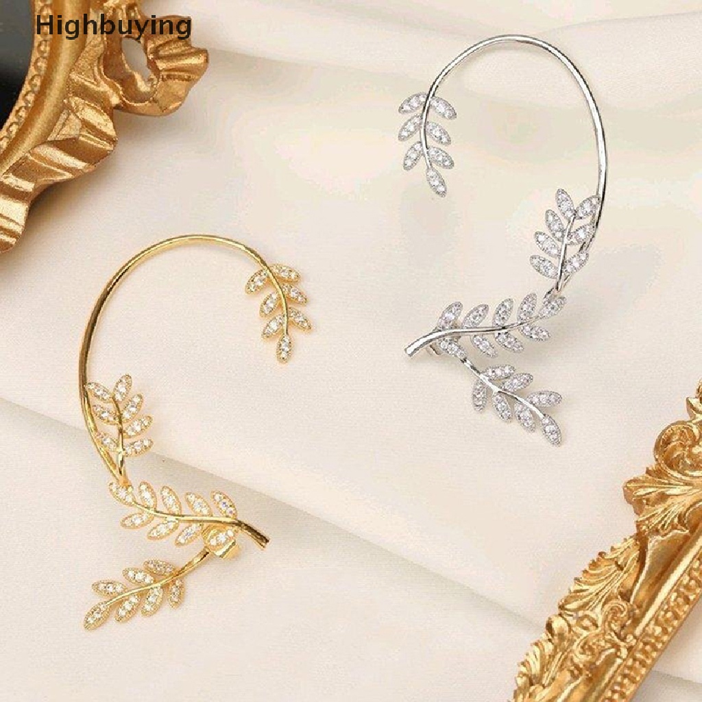 Hbid Fashion Berlian Imitasi Daun Klip Telinga Untuk Wanita Zirkon Anting Tanpa Pesta Pernikahan Perhiasan Hadiah Glory