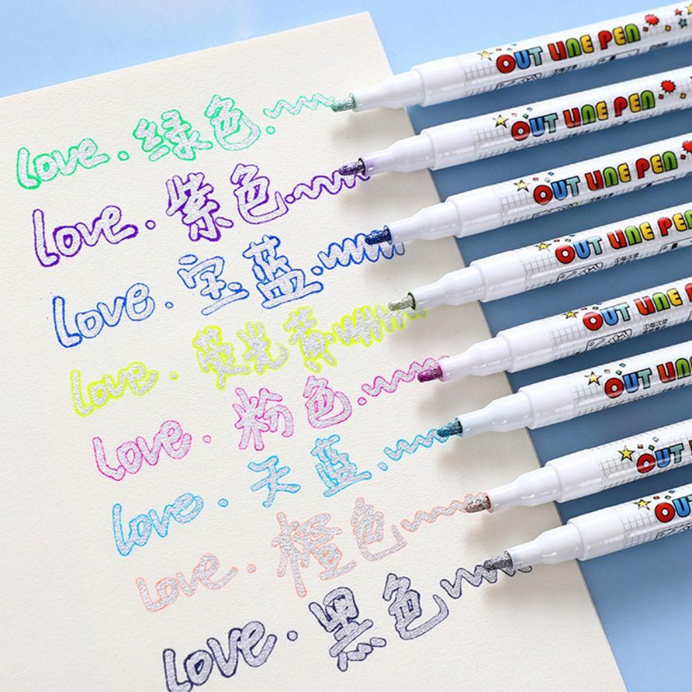 R-flower 8warna Garis Ganda Pen Aksen Grafiti Natal Fluorescence Hand Painted Magic Contour Stabilo Pen