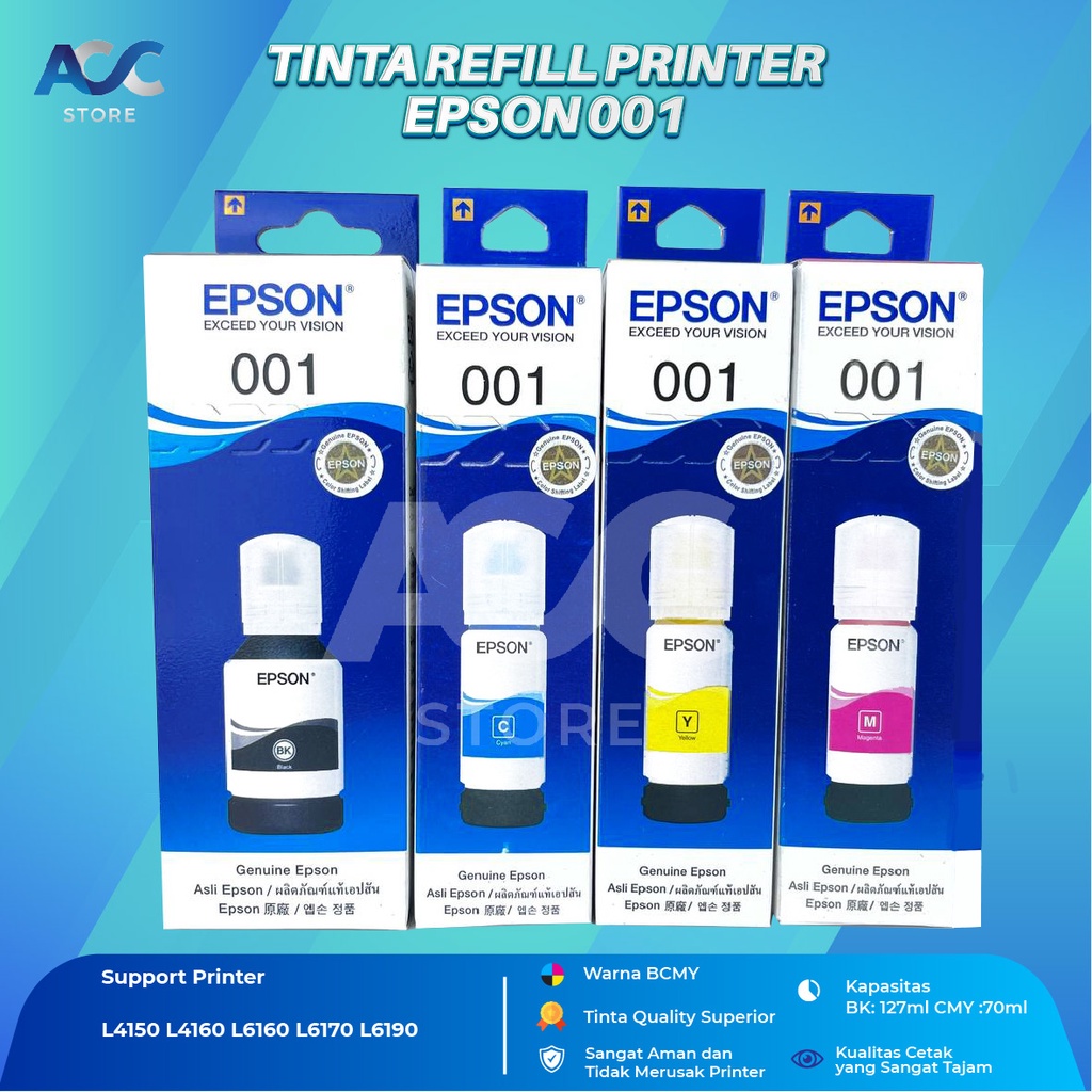 1 SET 4 PCS Tinta Epson 001 Isi Ulang Printer L4150 L4160 L6190 L6160 L6170