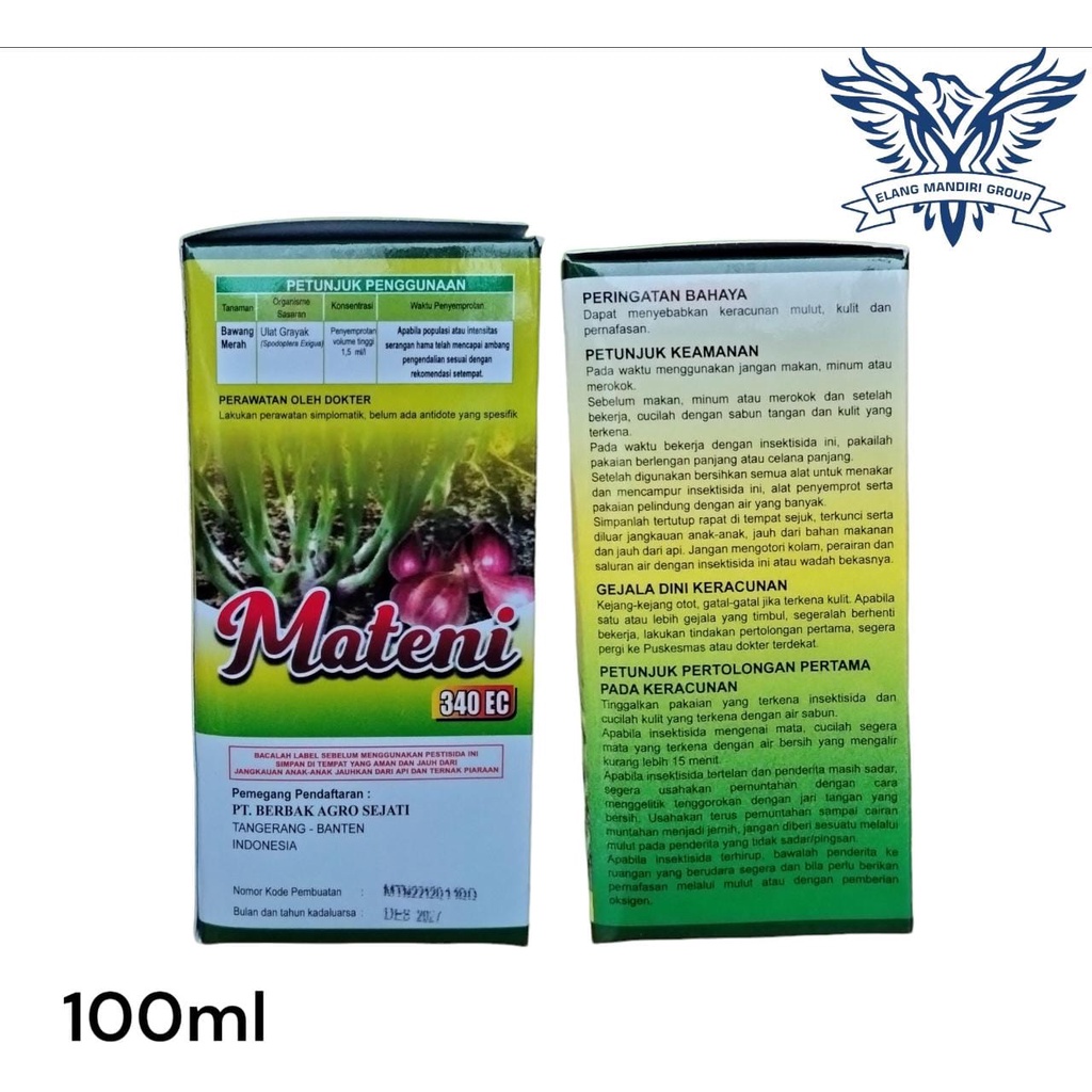 Insektisida MATENI 340EC 100ml Bahan Aktif Klorfenvinfos 285 gram/liter Emamektin Benzoat 55 g/l Untuk Hama Ulat Emacel Ulate Jimat