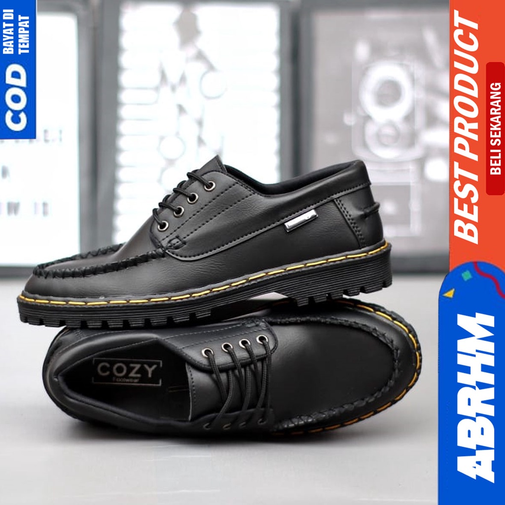 Sepatu Formal Kerja Pantofel Docmart Low Boots Pria Hitam Abraham INO