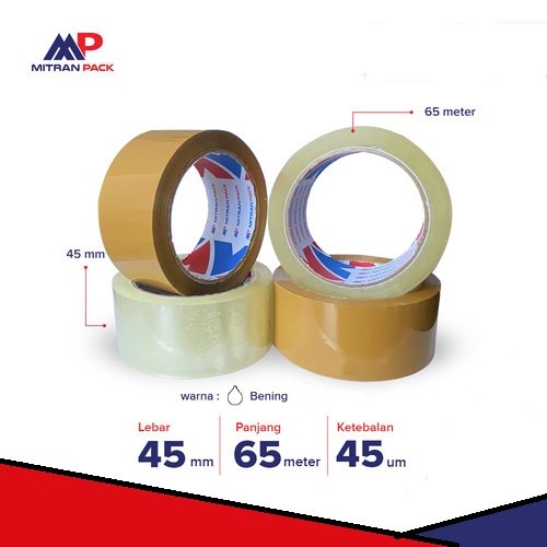 

Lakban BENING & COKLAT 45 mm x 65 meter atau 72 yard Merk Mitran Pack
