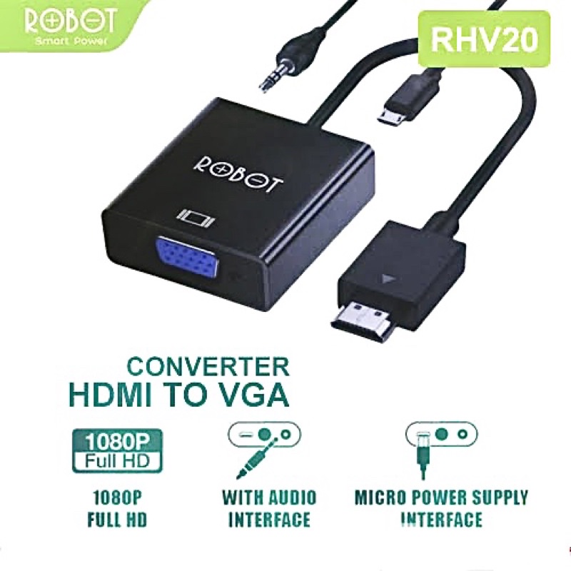 ROBOT RHV CONVERTER HDMI TO VGA FULL HD 1080P SAMBUNGAN HDMI KE PROYEKTOR/TV/STB/ PLUG AND PLAY