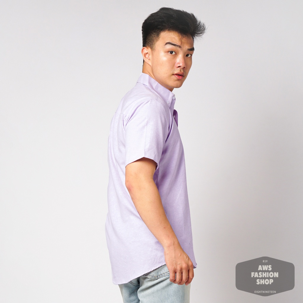 819 Kemeja Pria Lengan Pendek Polos Lilac Lylac Ungu Muda Oxford Basic SIMPLE Slimfit Casual Tersedia Ready Sampai Size JUMBO BIG SIZE XXL XXXL